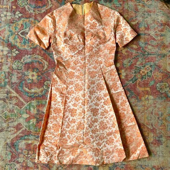 60s floral brocade handmade dress - Picture 2 of 7